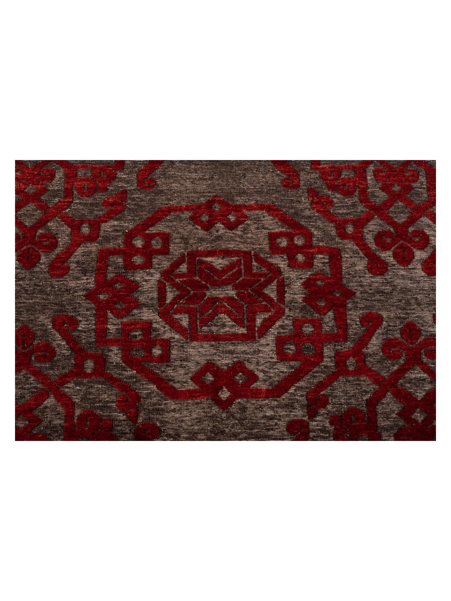 Pasha Defne Leaf Charcoal Red Transitional Hand Knotted Rug