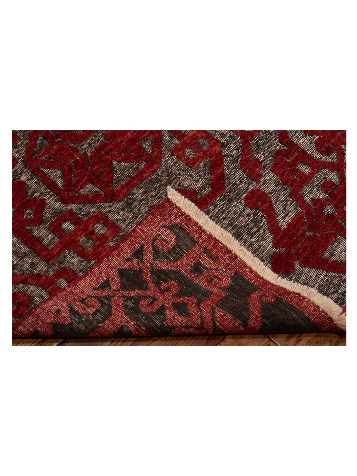 Pasha Defne Leaf Charcoal Red Transitional Hand Knotted Rug