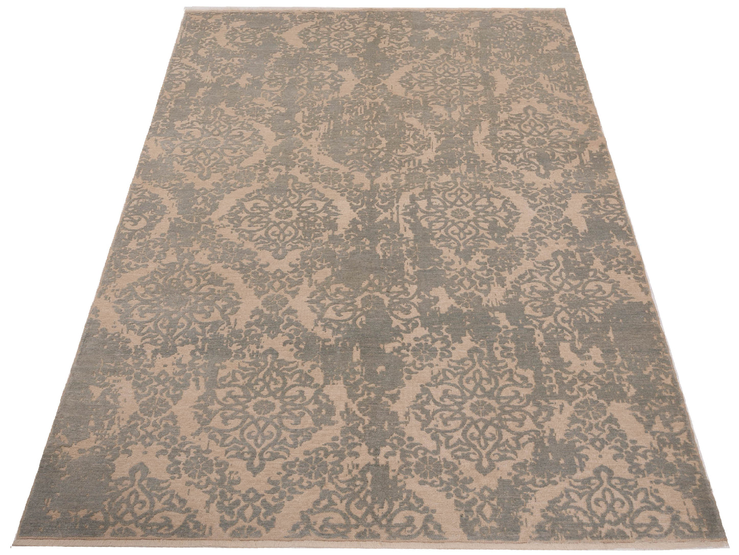 Pasha Defne Beony Ivory Ice Blue Transitional Hand Knotted Rug