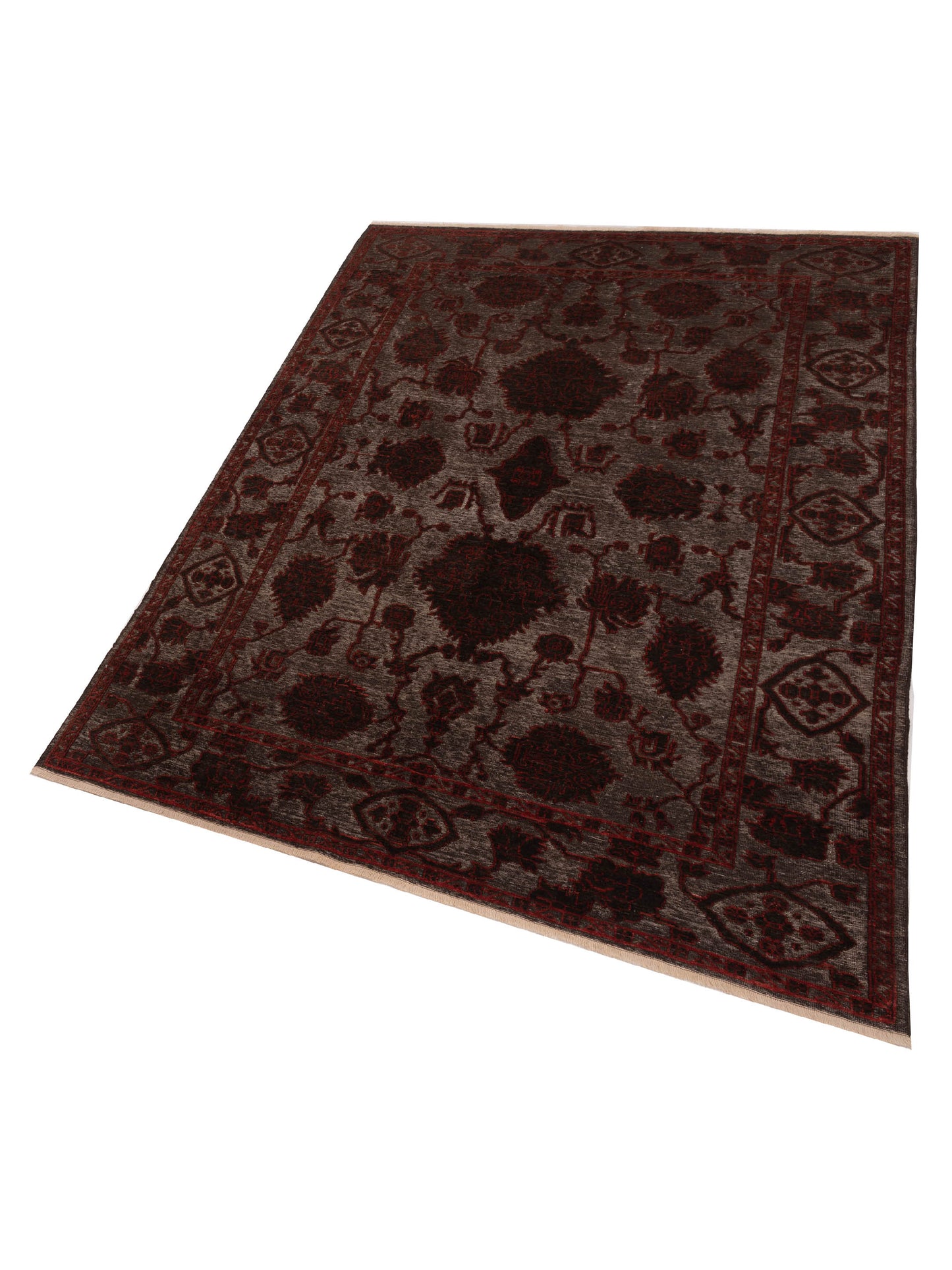 Pasha Defne Jade Charcoal Red Transitional Hand Knotted Rug