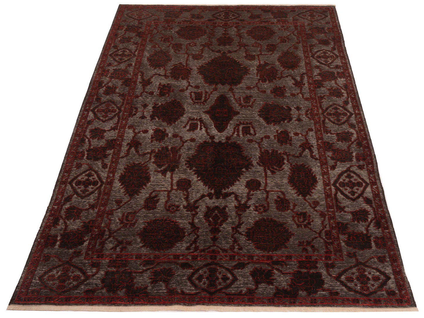 Pasha Defne Jade Charcoal Red Transitional Hand Knotted Rug