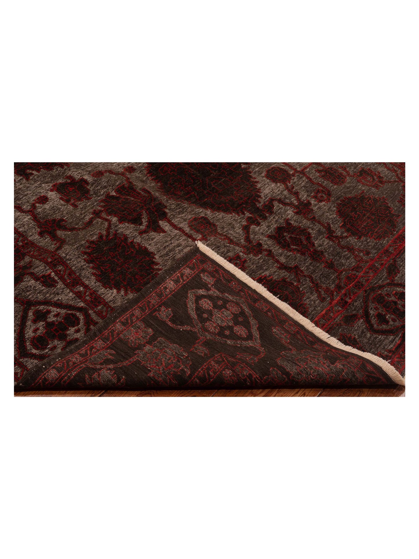 Pasha Defne Jade Charcoal Red Transitional Hand Knotted Rug