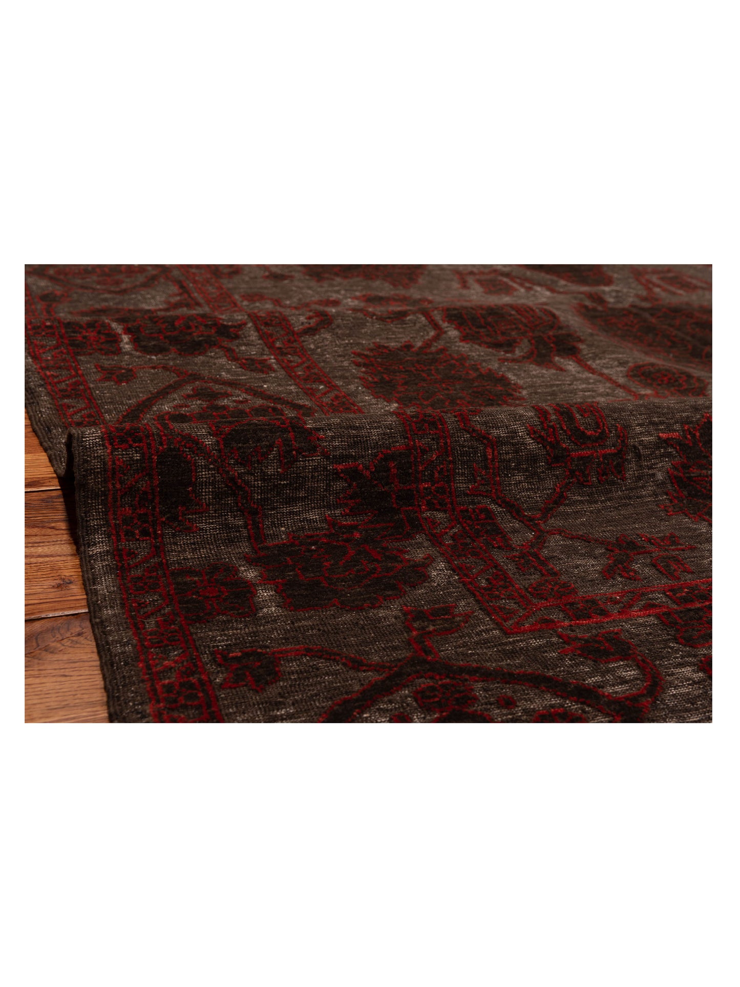 Pasha Defne Jade Charcoal Red Transitional Hand Knotted Rug