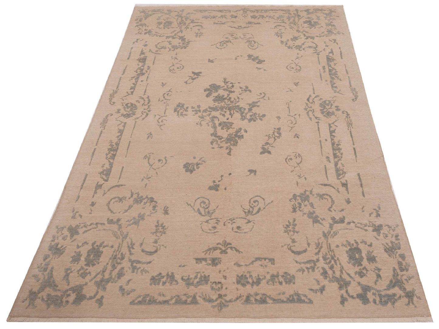 Pasha Defne Clove Ivory Blue Transitional Hand Knotted Rug