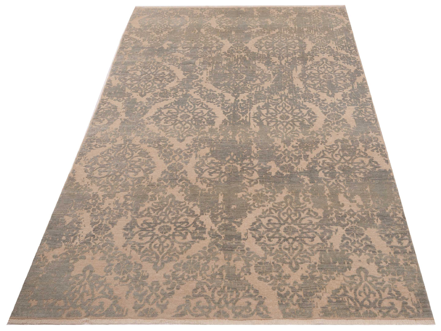 Pasha Defne Beony Ivory Ice Blue Transitional Hand Knotted Rug