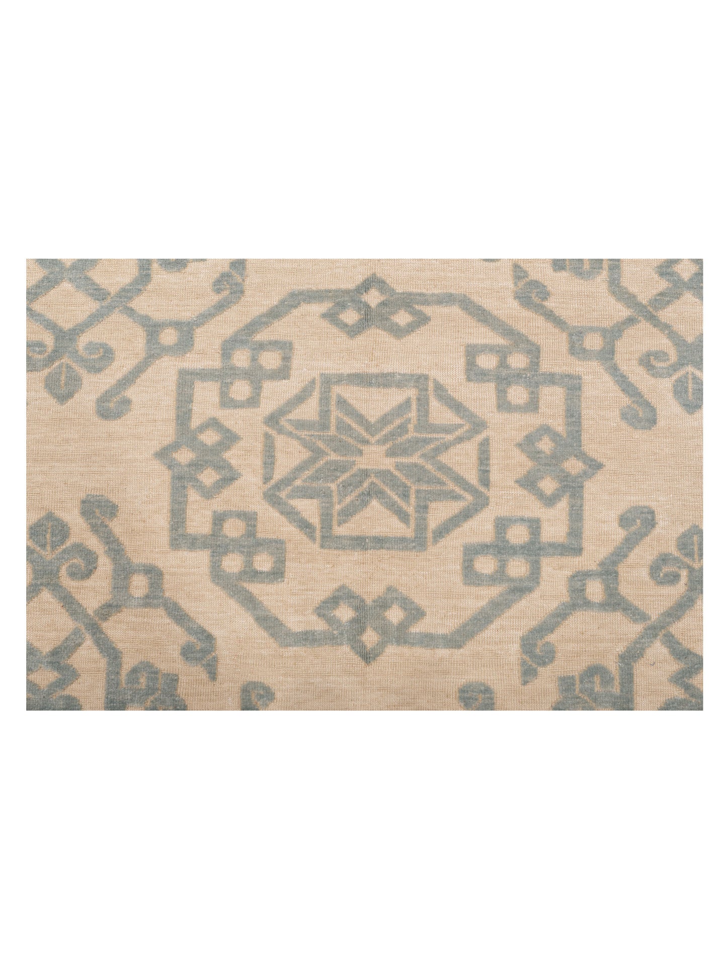 Pasha Defne Leaf Ivory Light Blue Transitional Hand Knotted Rug