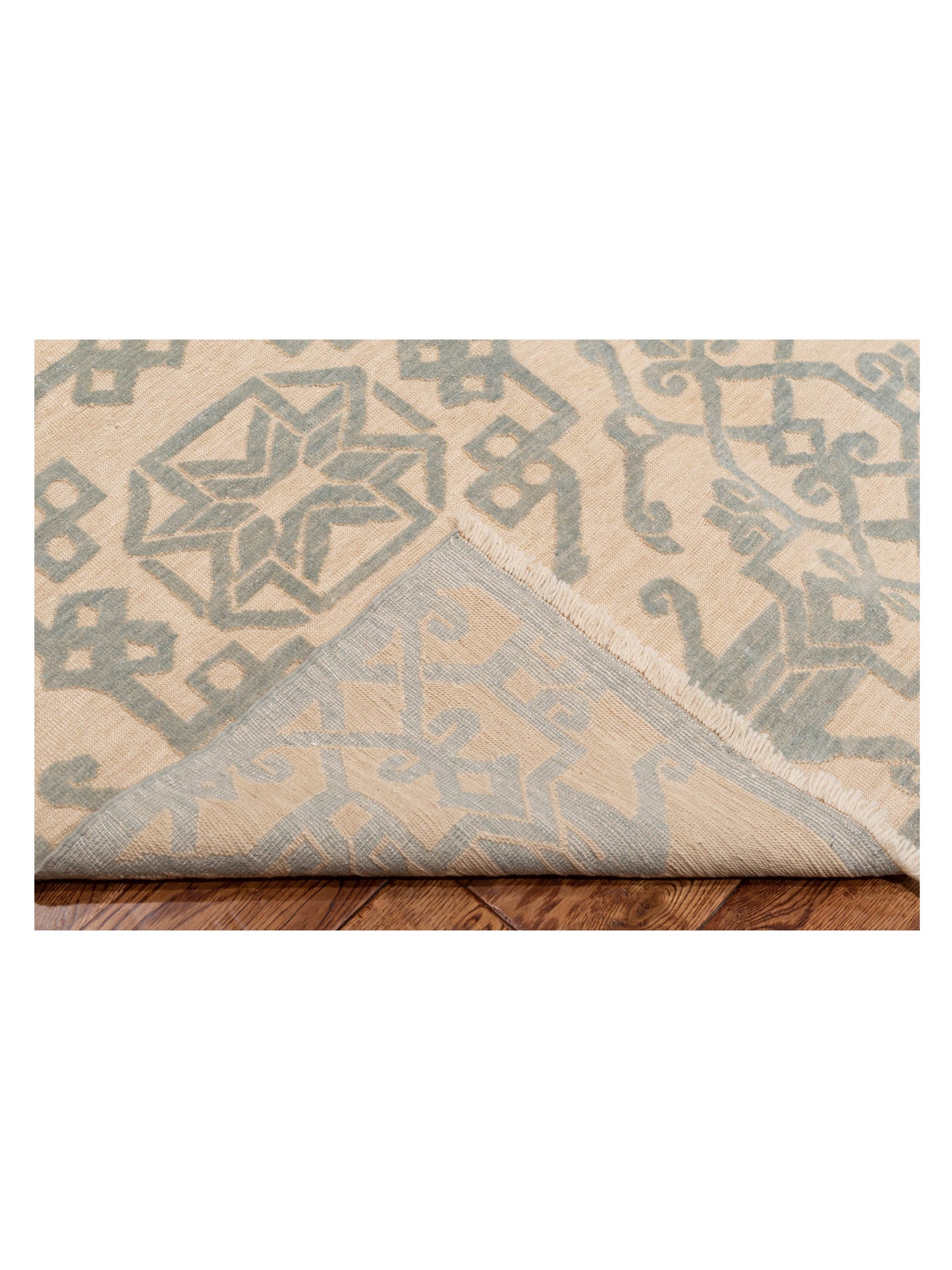 Pasha Defne Leaf Ivory Light Blue Transitional Hand Knotted Rug