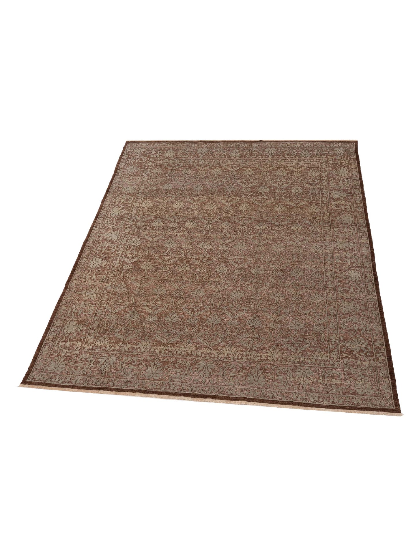 Pasha Defne Begonia Brown Silver Transitional Hand Knotted Rug