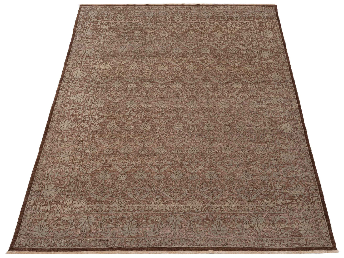 Pasha Defne Begonia Brown Silver Transitional Hand Knotted Rug