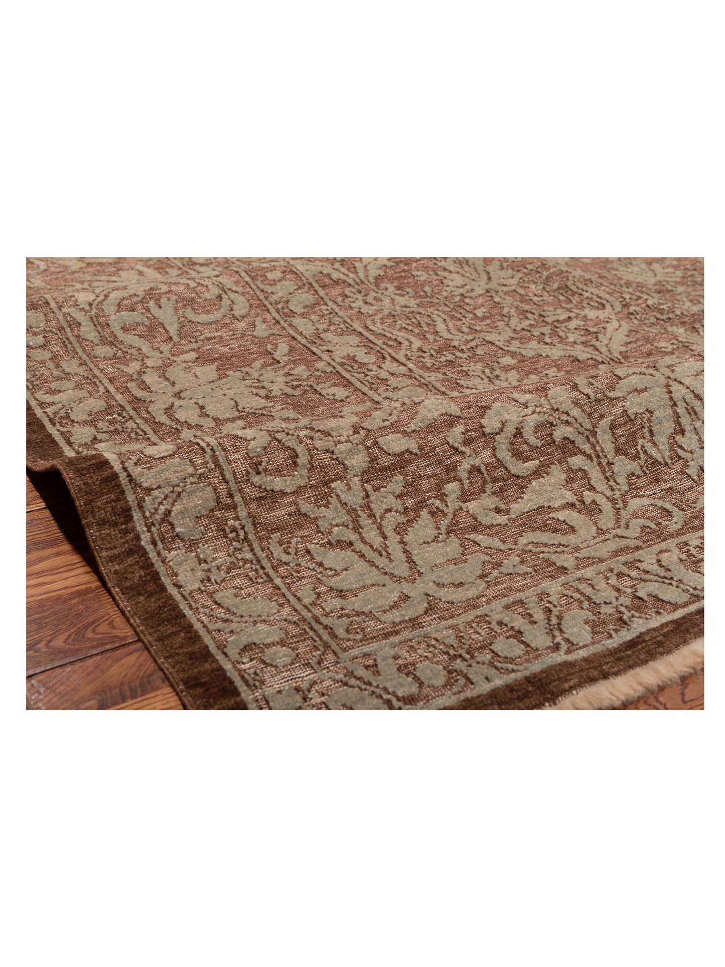 Pasha Defne Begonia Brown Silver Transitional Hand Knotted Rug