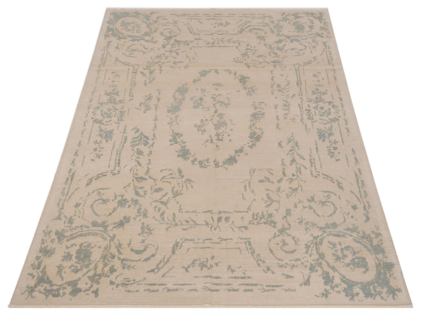 Pasha Defne Aster Ivory Blue Transitional Hand Knotted Rug