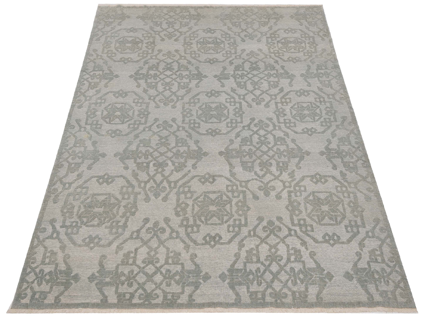 Pasha Defne Leaf Ice Blue Ice Blue Transitional Hand Knotted Rug