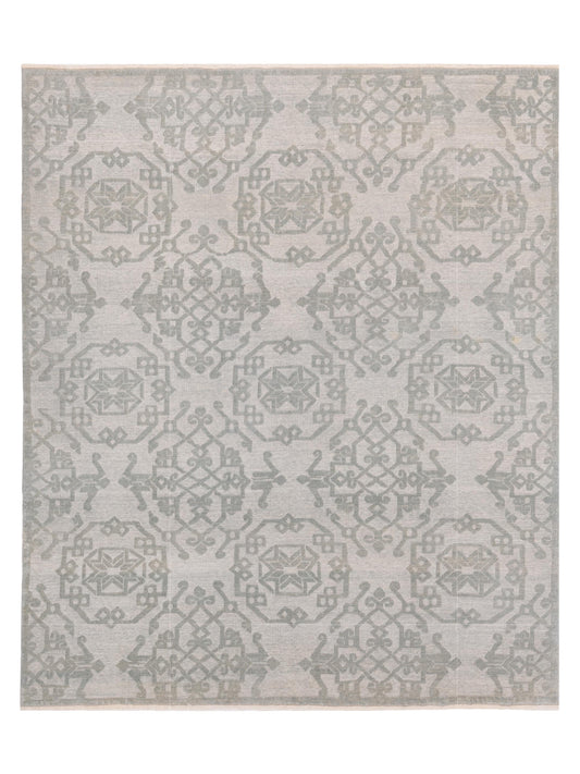 Pasha Defne Leaf Ice Blue Transitional Hand Knotted Rug