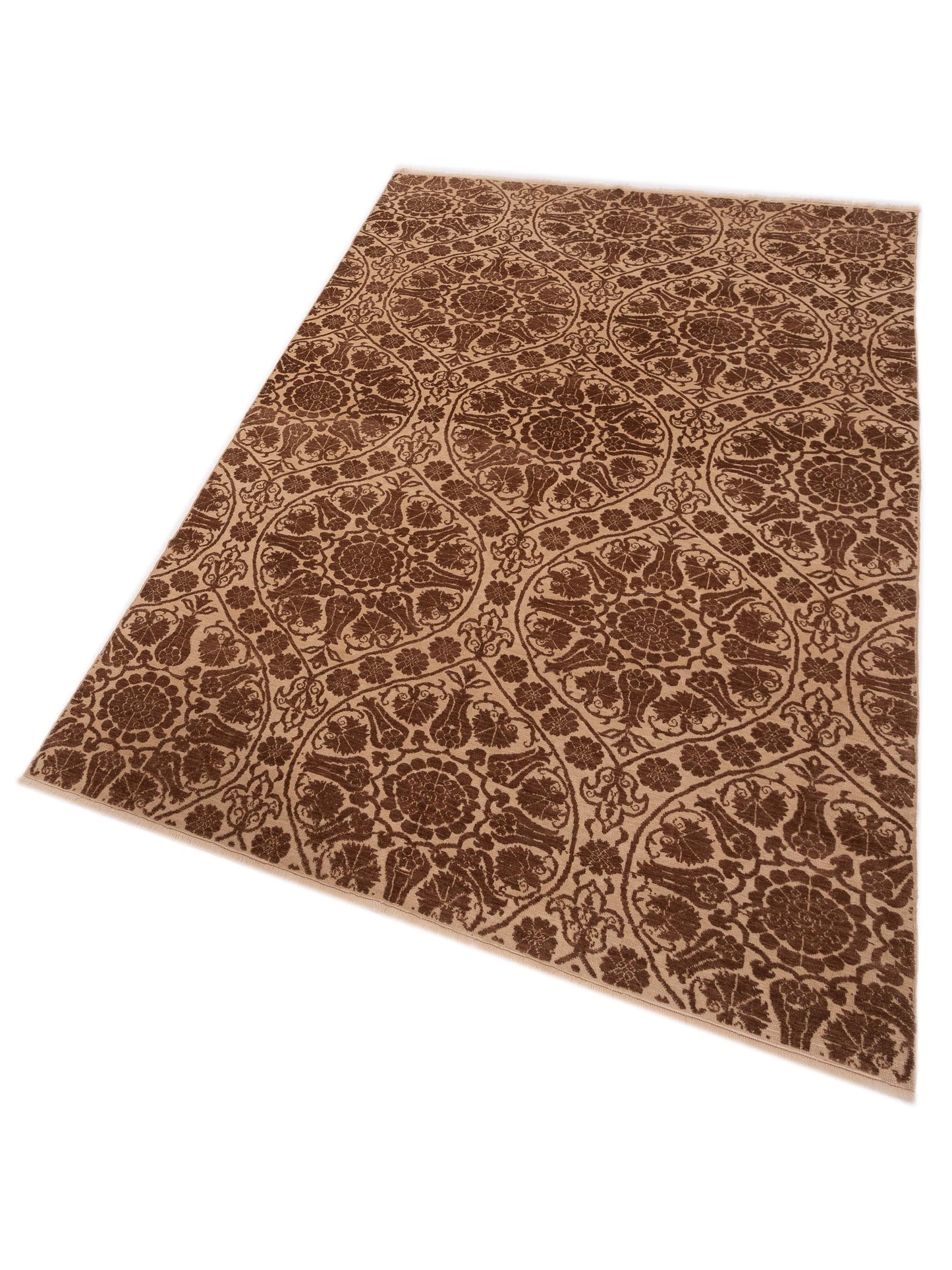 Pasha Defne Lotus Ivory Dark Brown Transitional Hand Knotted Rug