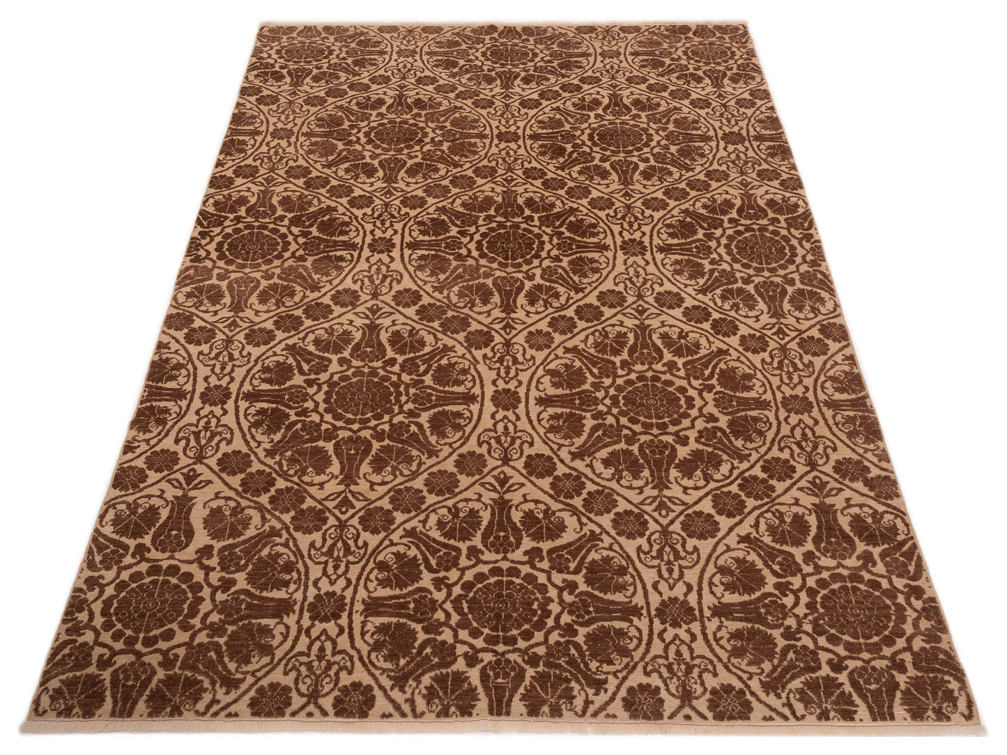 Pasha Defne Lotus Ivory Dark Brown Transitional Hand Knotted Rug