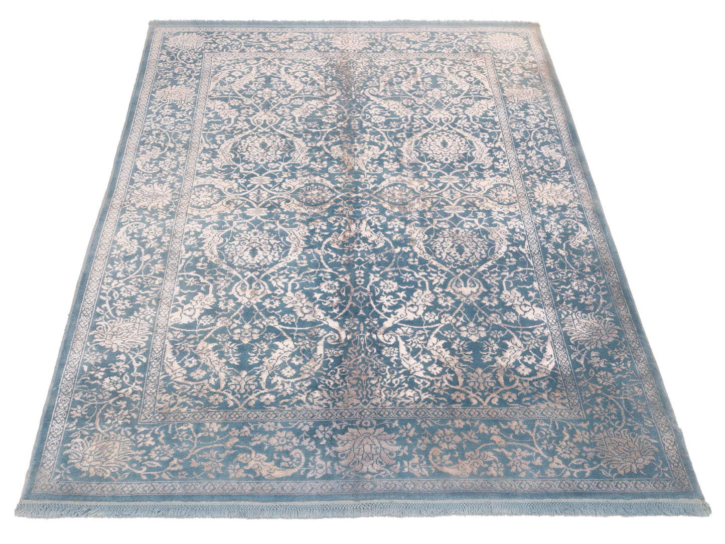 Pasha Defne Lotus Blue Ivory Transitional Hand Knotted Rug