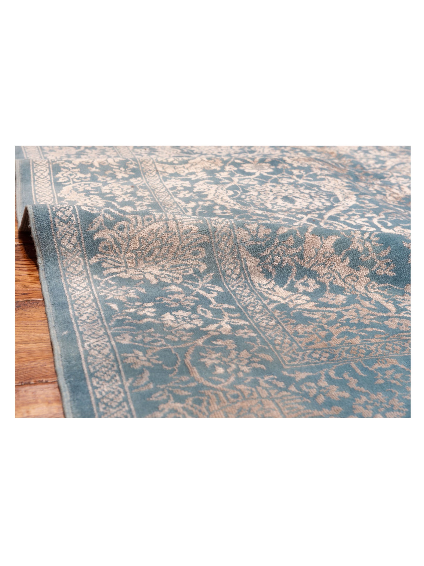 Pasha Defne Lotus Blue Ivory Transitional Hand Knotted Rug