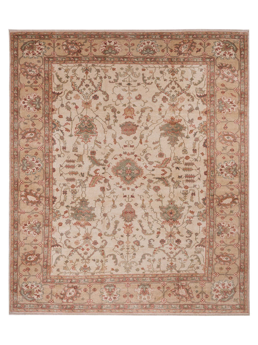 Authentic Angora Oushak Cilek Ivory Traditional Hand Knotted Rug