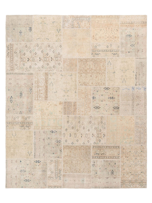 Pasha Turkish Vestige Patchwork 147811 Beige Contemporary Hand Knotted Rug