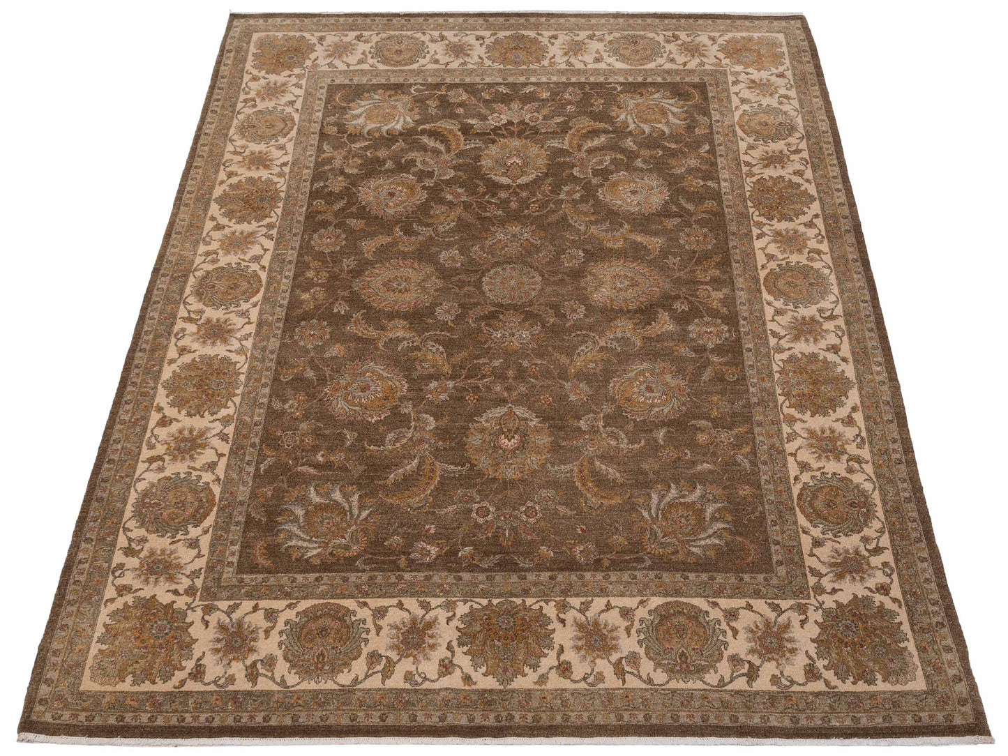 Rajpur Haji Jalili 147842 Brown Ivory Traditional Hand Knotted Rug