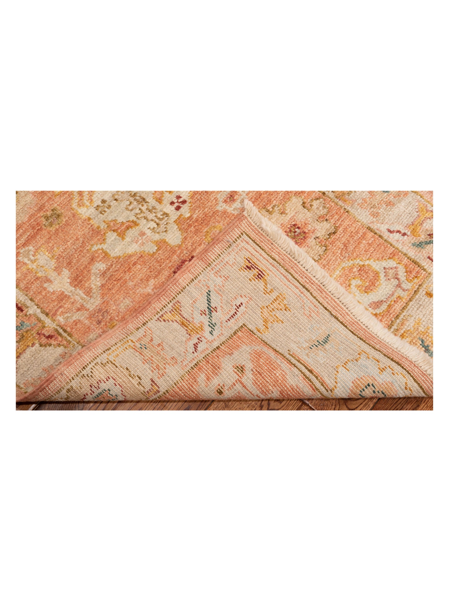 Authentic Angora Oushak Ahu Pink Ivory Traditional Hand Knotted Rug