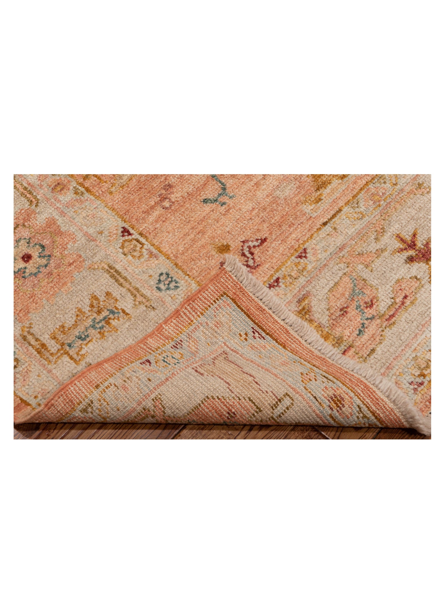 Authentic Angora Oushak Ahu Pink Ivory Traditional Hand Knotted Rug