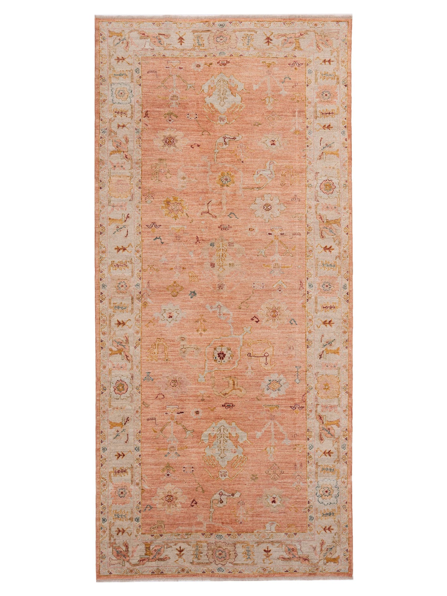 Authentic Angora Oushak Ahu Pink Traditional Hand Knotted Rug