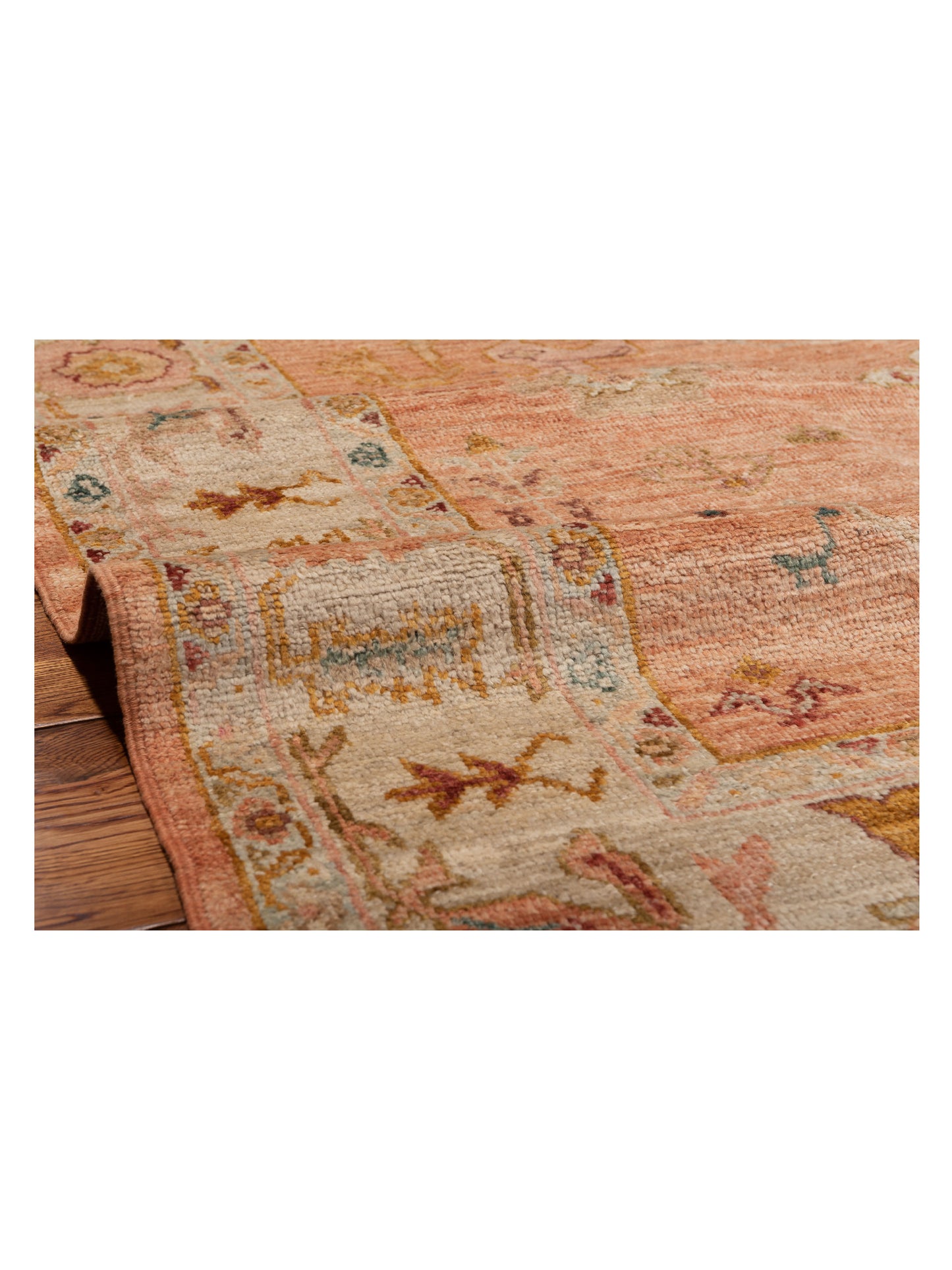 Authentic Angora Oushak Ahu Pink Ivory Traditional Hand Knotted Rug