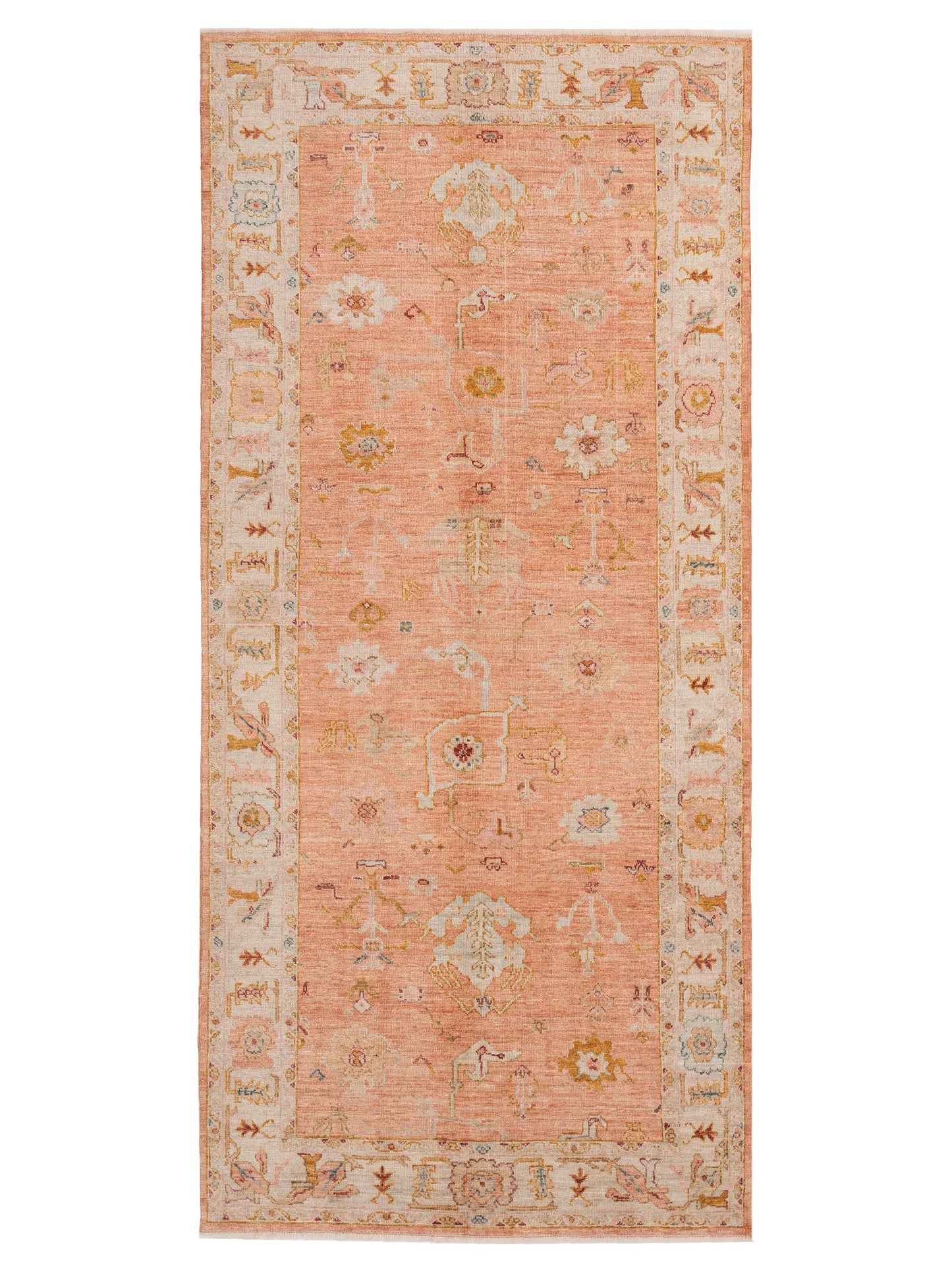 Authentic Angora Oushak Ahu Pink Traditional Hand Knotted Rug