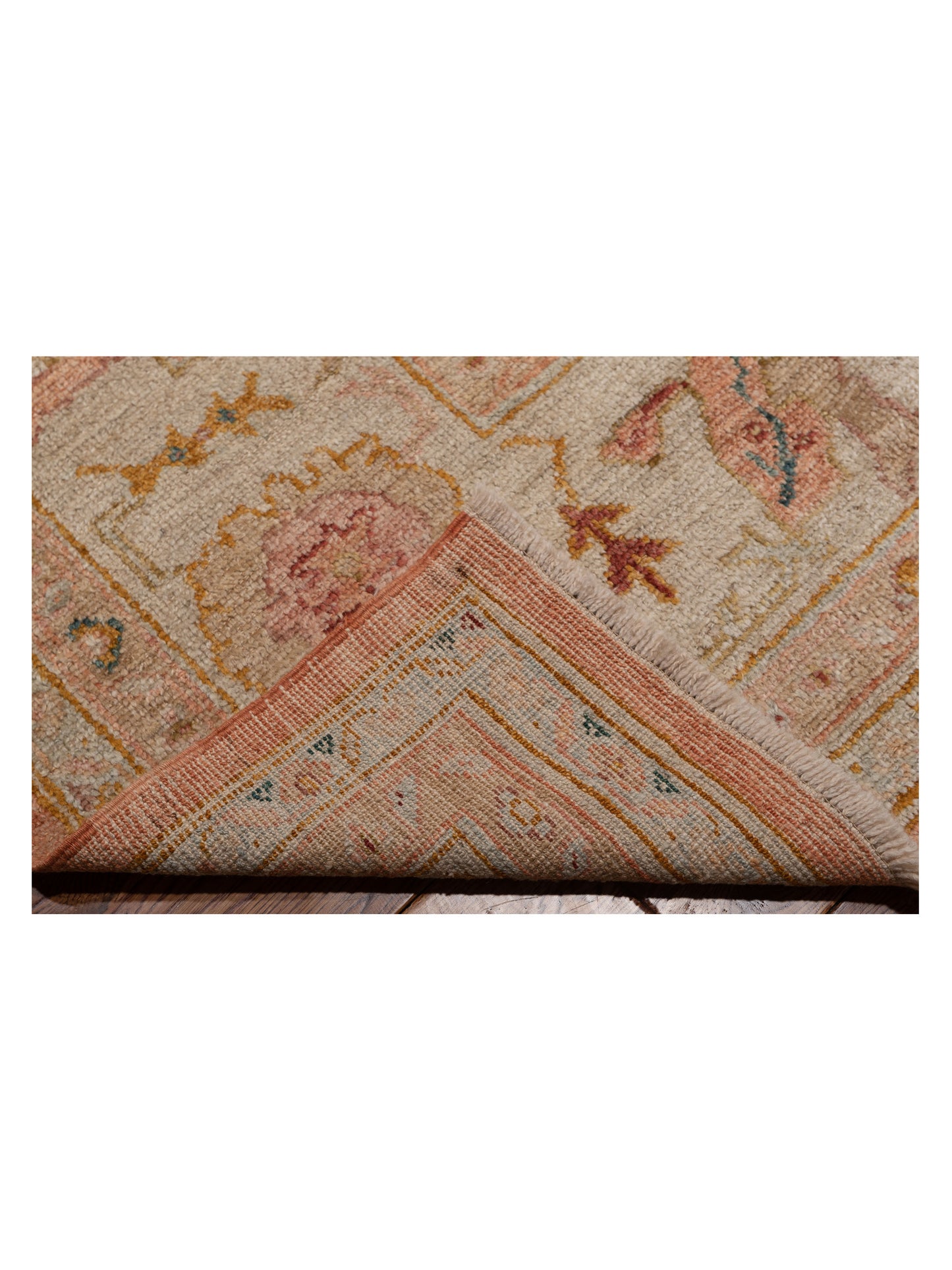 Authentic Angora Oushak Ahu Pink Ivory Traditional Hand Knotted Rug