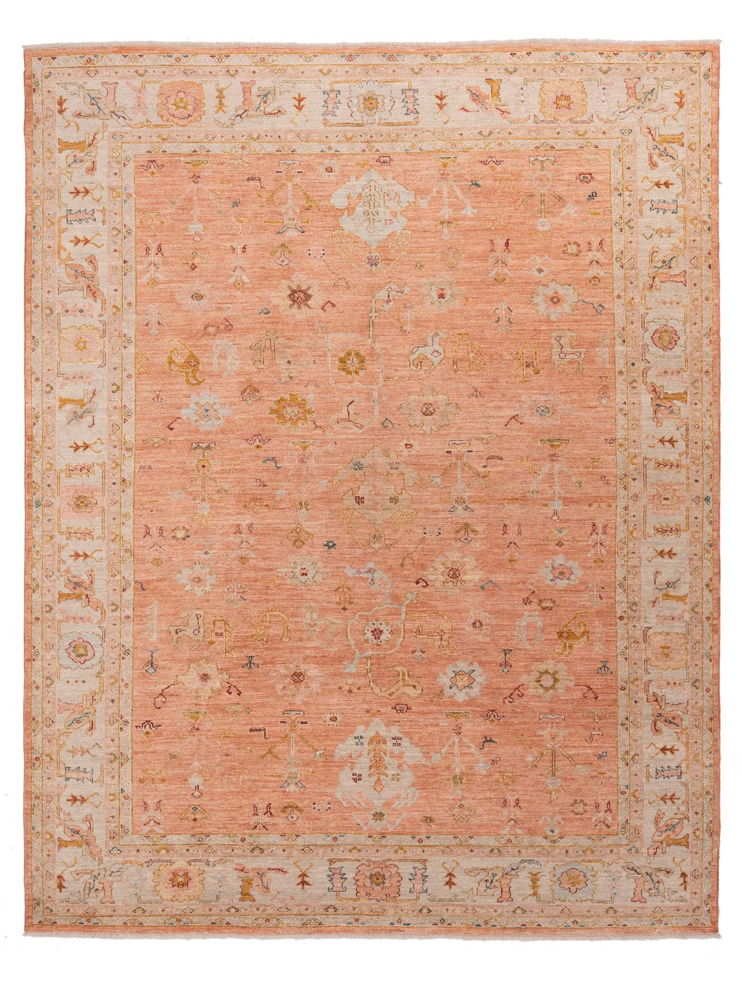 Authentic Angora Oushak Ahu Pink Traditional Hand Knotted Rug