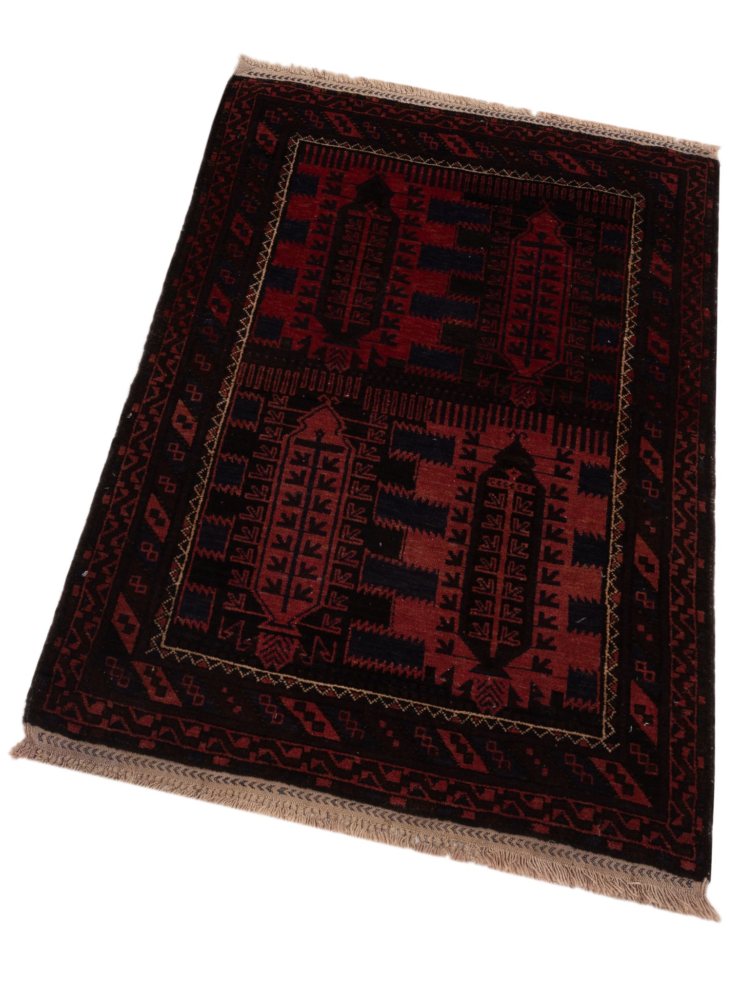 Nomad Afghan Belcik 148703 Red Brown Tribal Hand Knotted Rug