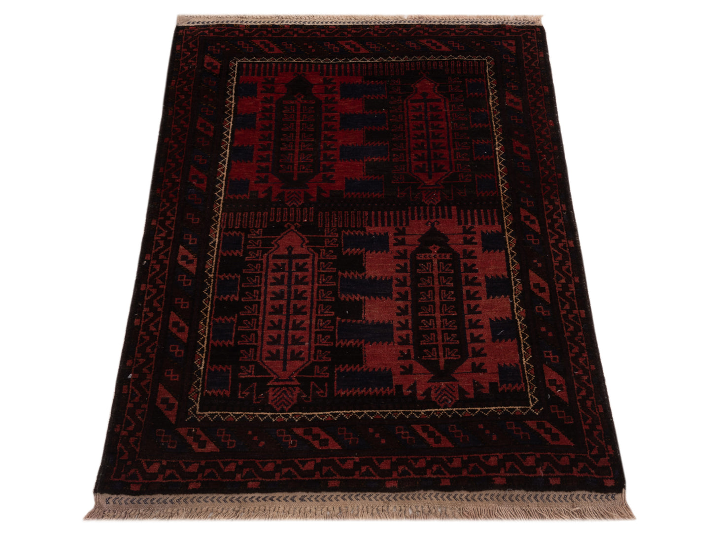 Nomad Afghan Belcik 148703 Red Brown Tribal Hand Knotted Rug