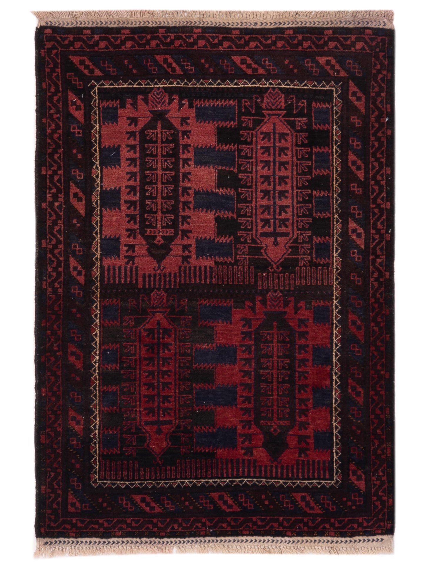 Nomad Afghan Belcik 148703 Red Tribal Hand Knotted Rug