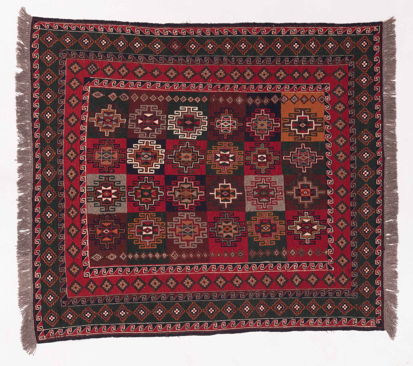 Nomad Afghan Soumak 148714 Red Green Tribal Hand Woven Rug