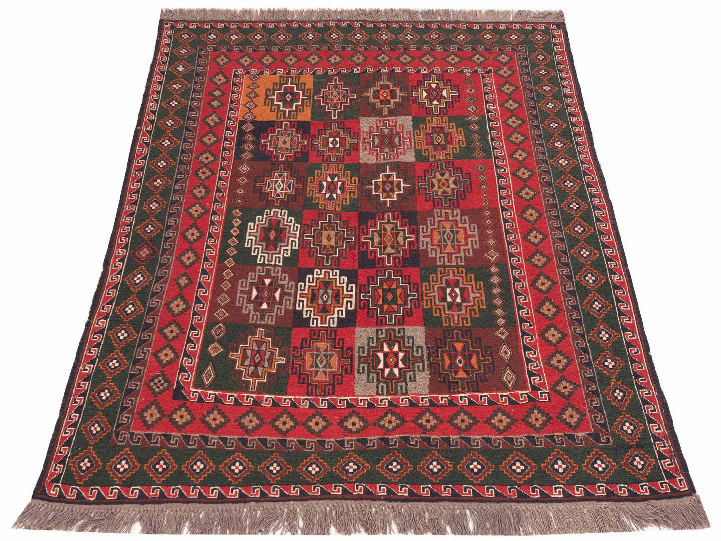 Nomad Afghan Soumak 148714 Red Green Tribal Hand Woven Rug