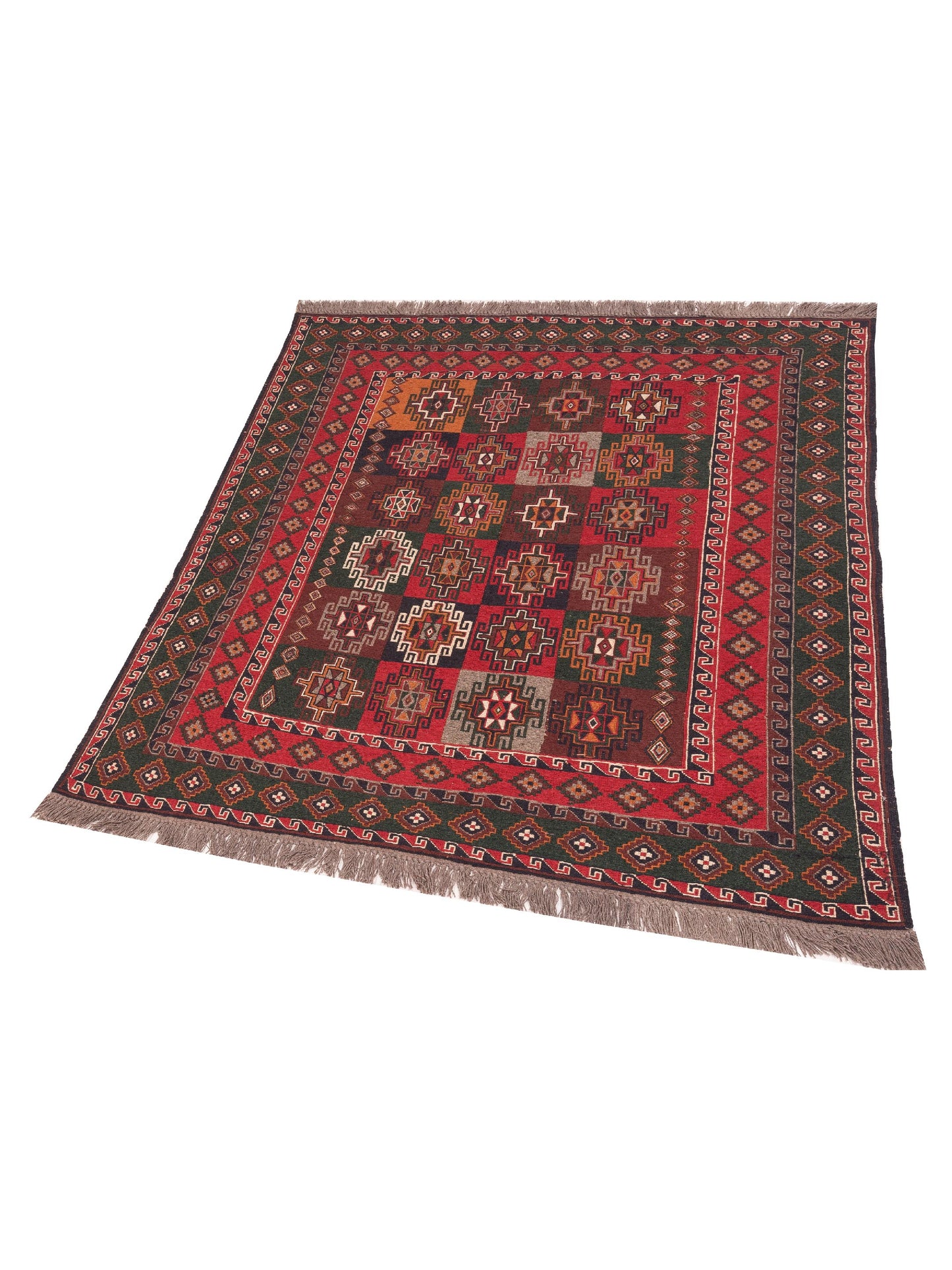 Nomad Afghan Soumak 148714 Red Green Tribal Hand Woven Rug