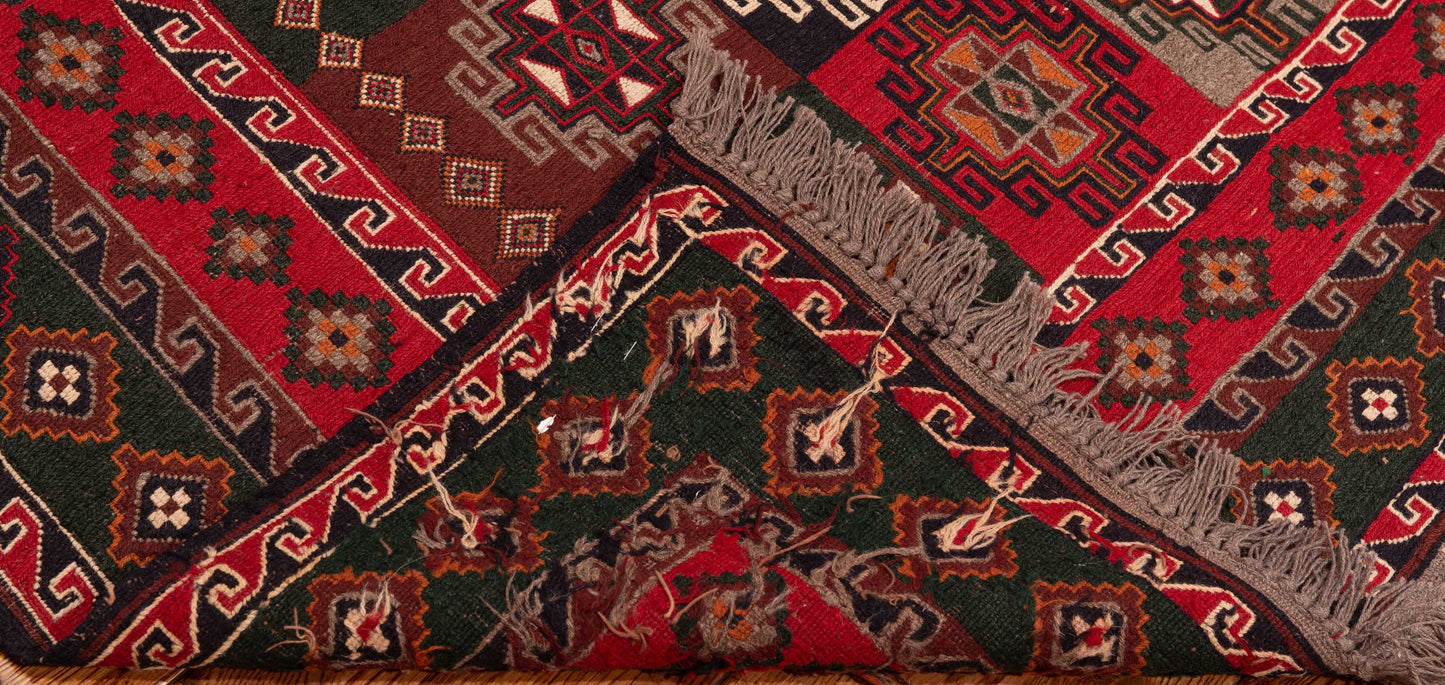 Nomad Afghan Soumak 148714 Red Green Tribal Hand Woven Rug