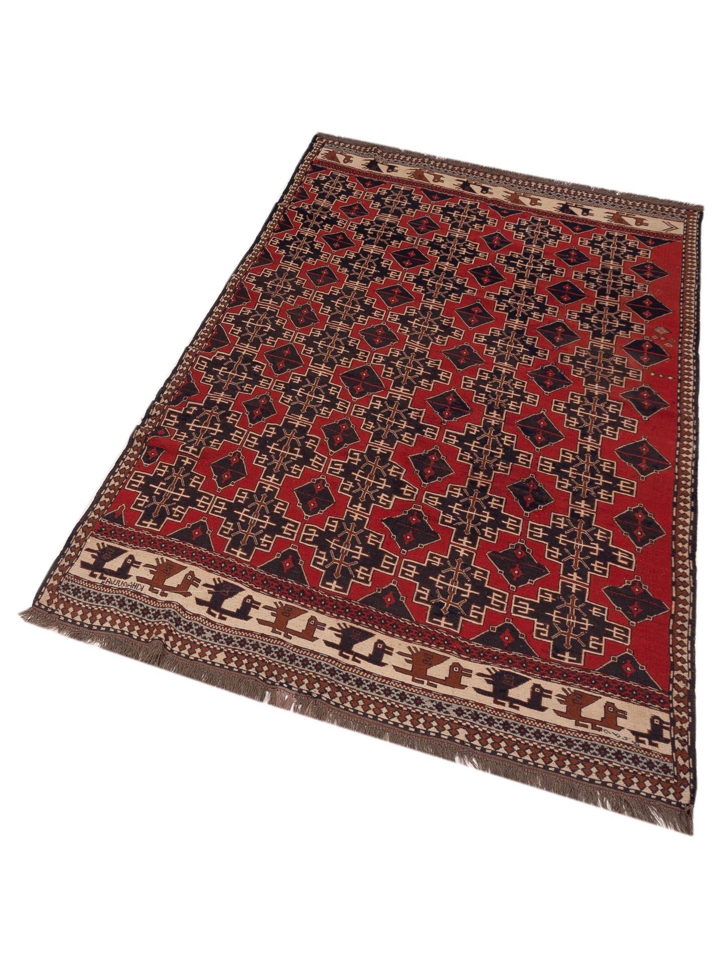 Nomad Afghan Soumak 148720 Red Ivory Tribal Hand Woven Rug