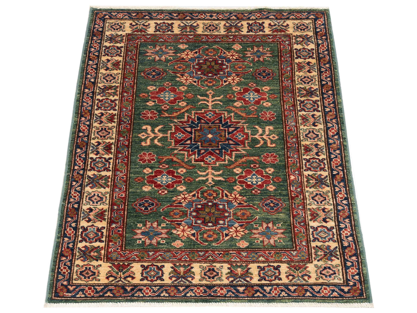 Nomad Kars 148922 Green Ivory Tribal Hand Knotted Rug