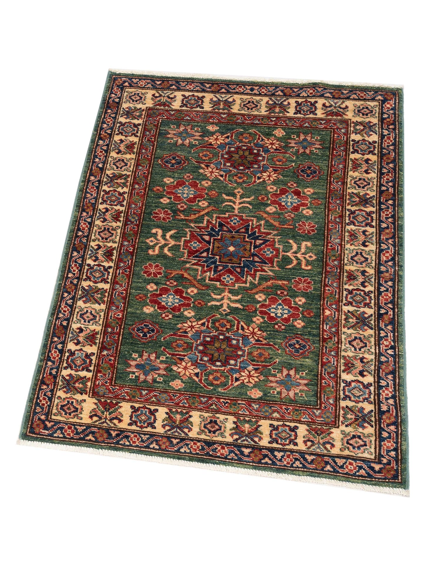 Nomad Kars 148922 Green Ivory Tribal Hand Knotted Rug