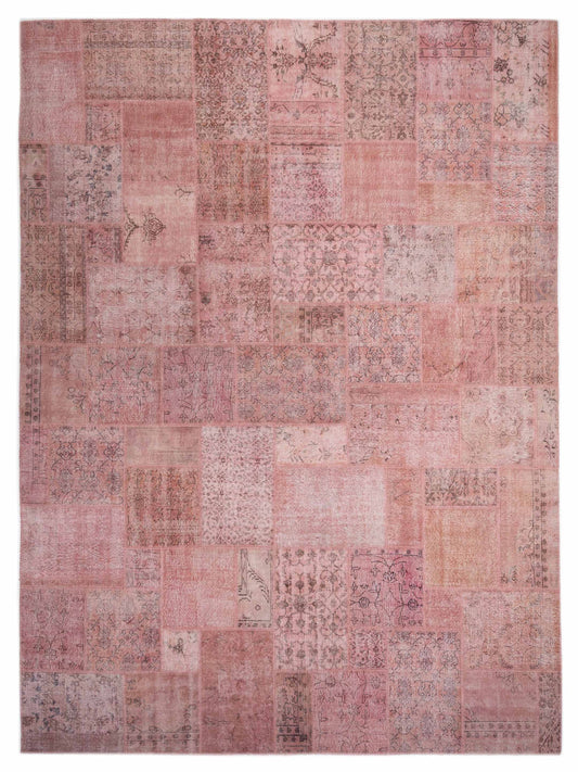 Pasha Turkish Vestige Patchwork 149172 Pink Contemporary Hand Knotted Rug