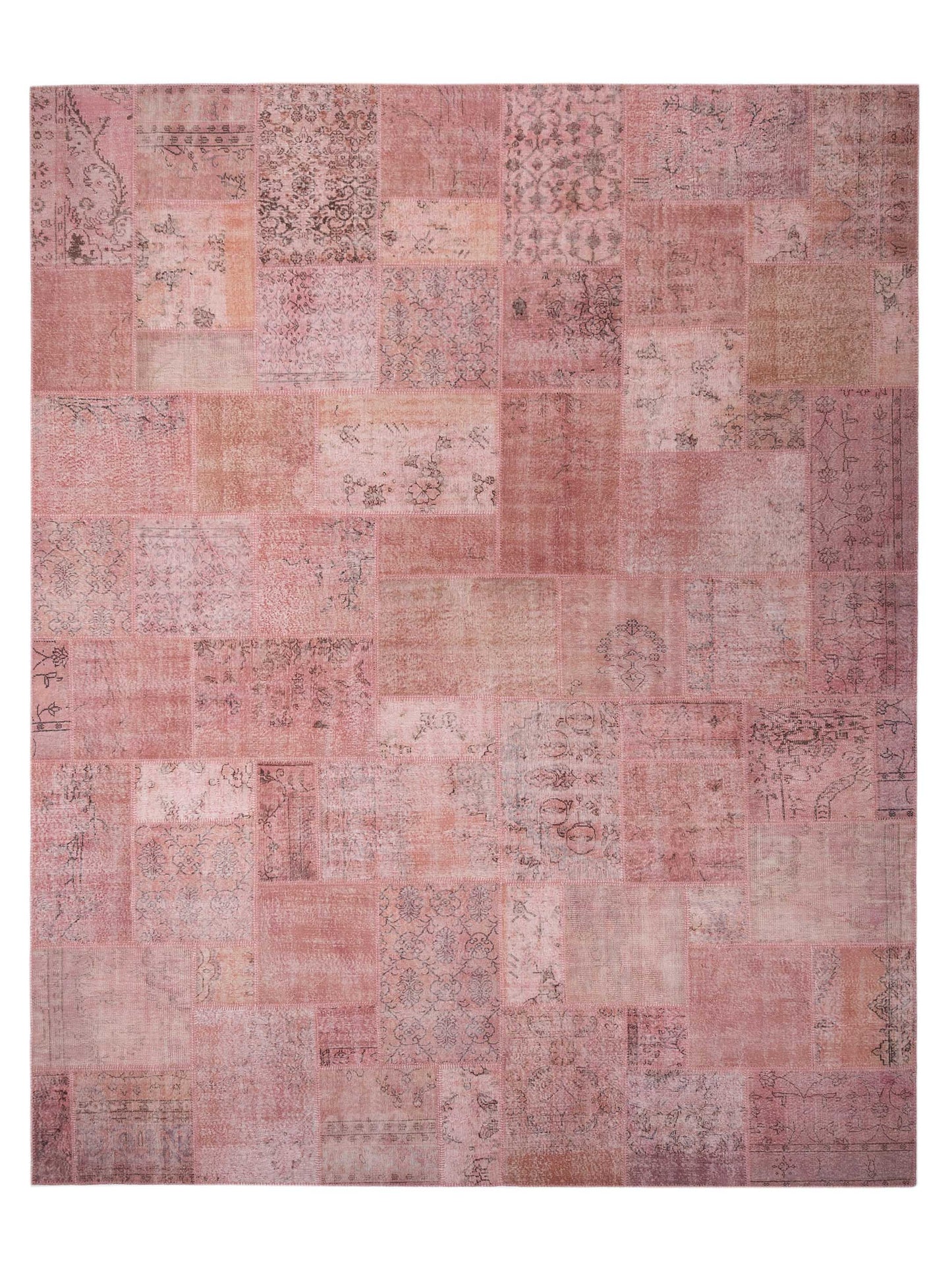 Pasha Turkish Vestige Patchwork 149173 Pink Contemporary Hand Knotted Rug