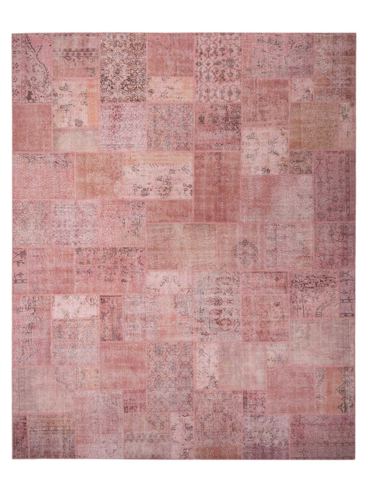 Pasha Turkish Vestige Patchwork 149173 Pink Contemporary Hand Knotted Rug