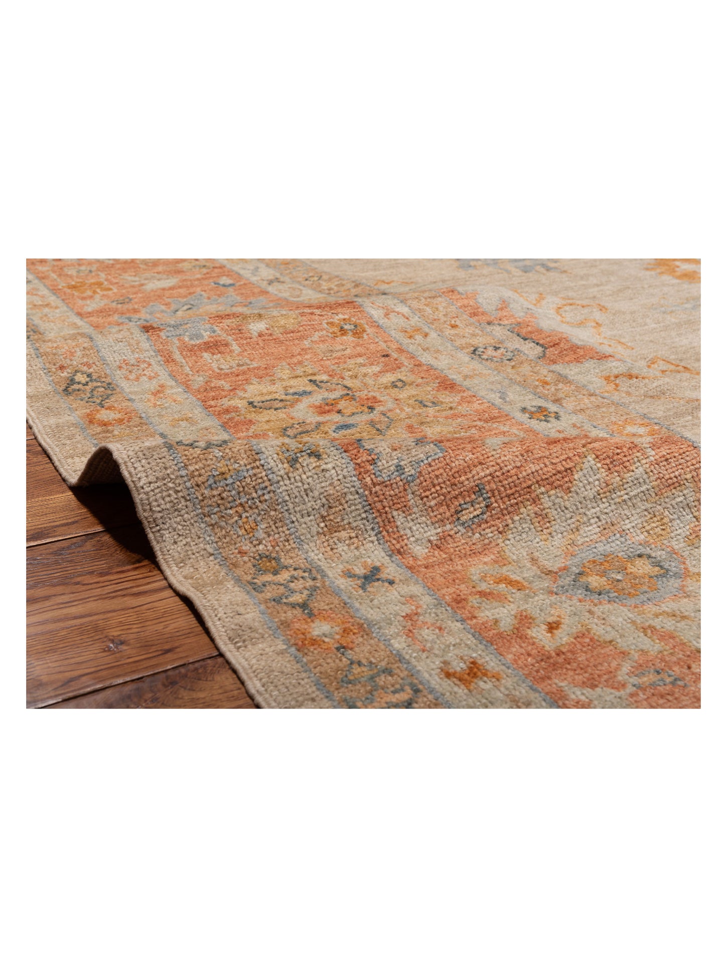 Authentic Angora Oushak Leyla Beige Rust Traditional Hand Knotted Rug