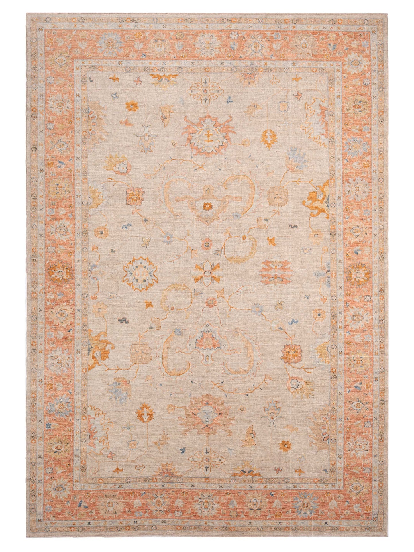 Authentic Angora Oushak Leyla Beige Traditional Hand Knotted Rug