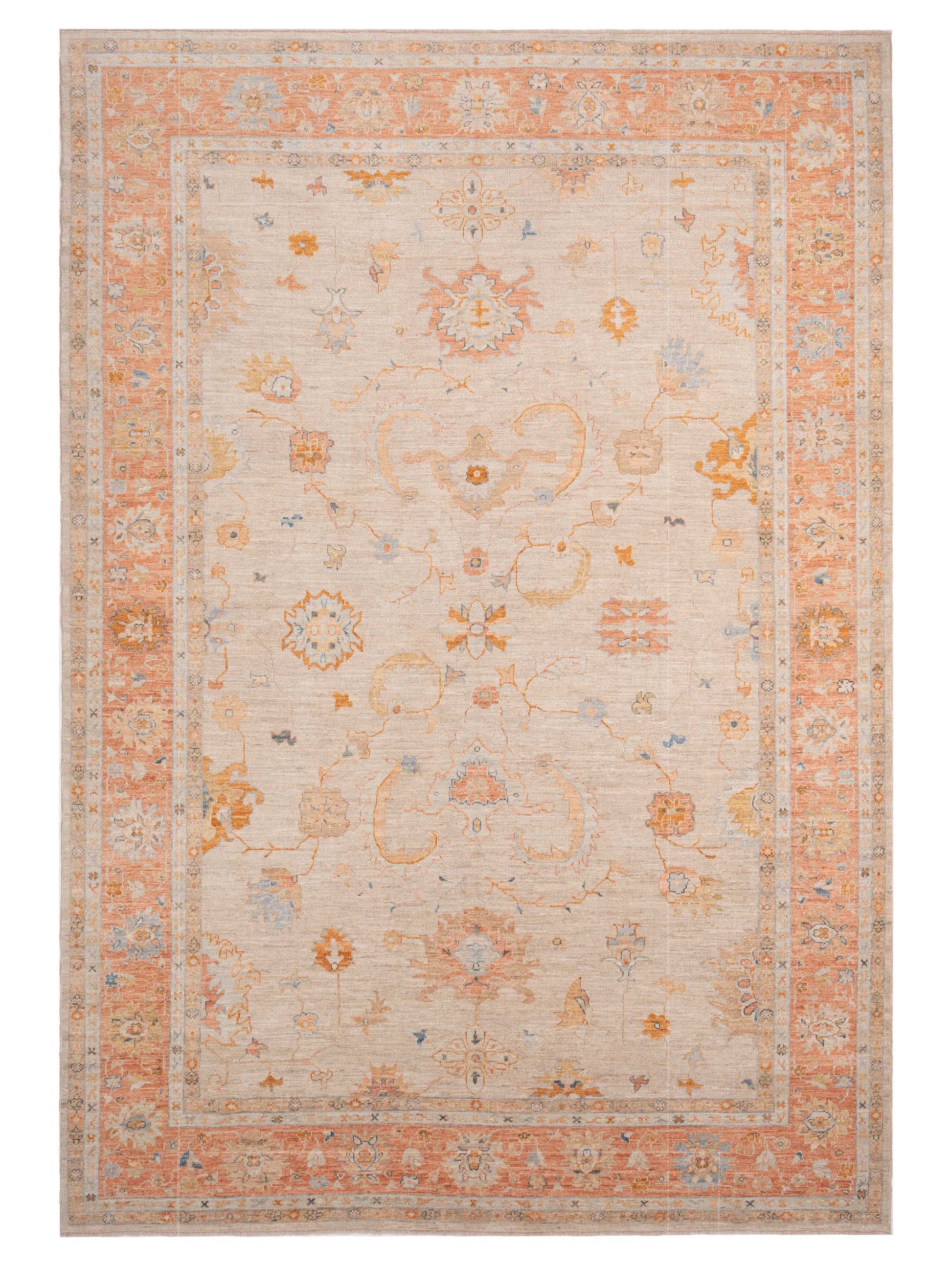 Authentic Angora Oushak Leyla Beige Traditional Hand Knotted Rug