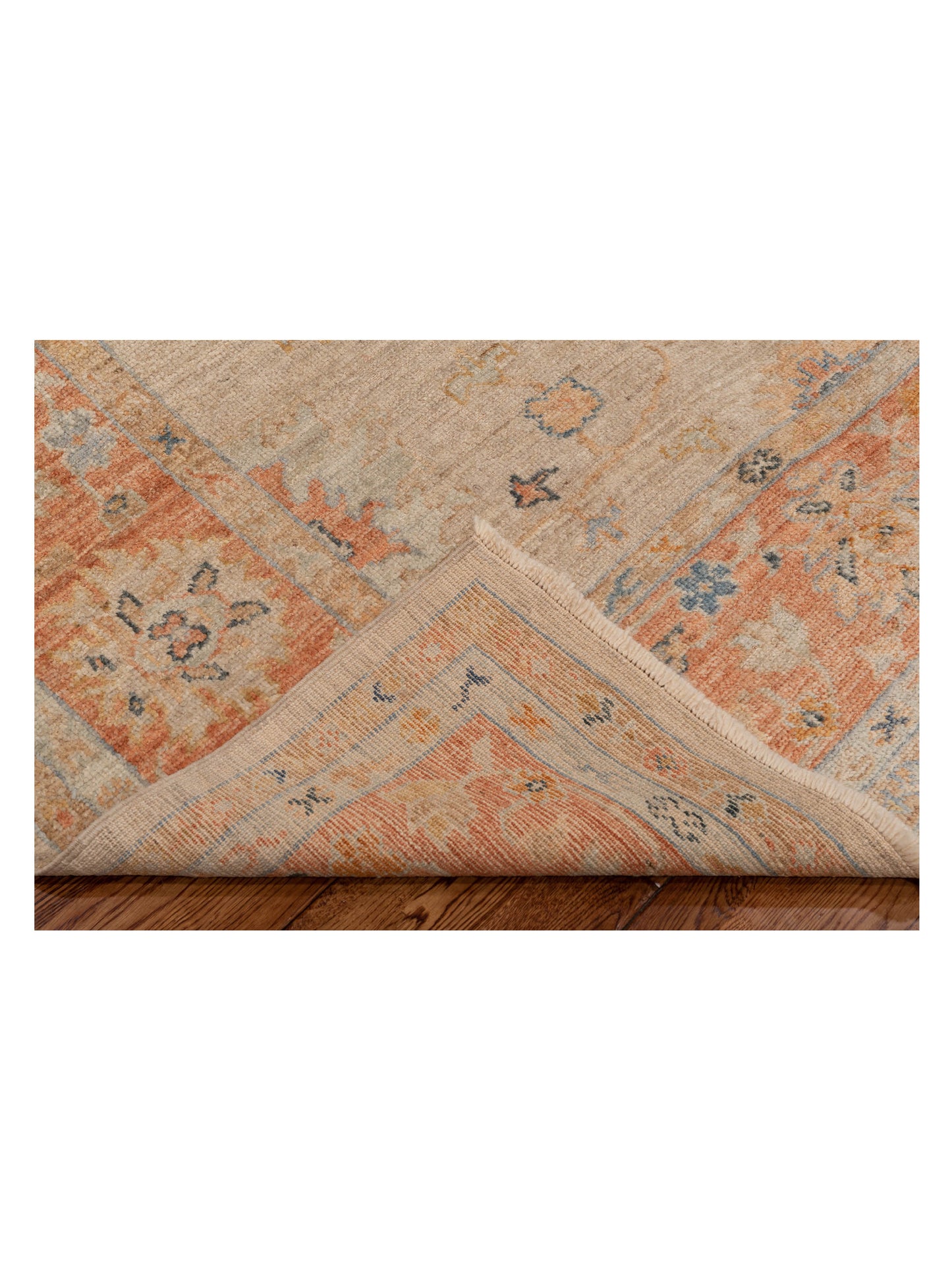 Authentic Angora Oushak Leyla Beige Rust Traditional Hand Knotted Rug