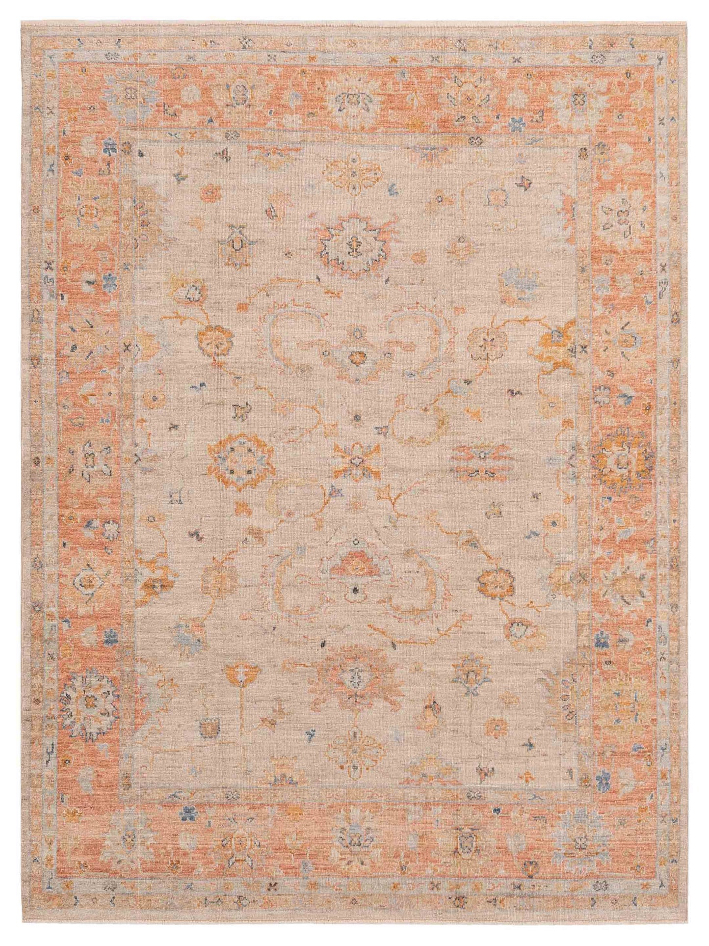 Authentic Angora Oushak Leyla Beige Traditional Hand Knotted Rug