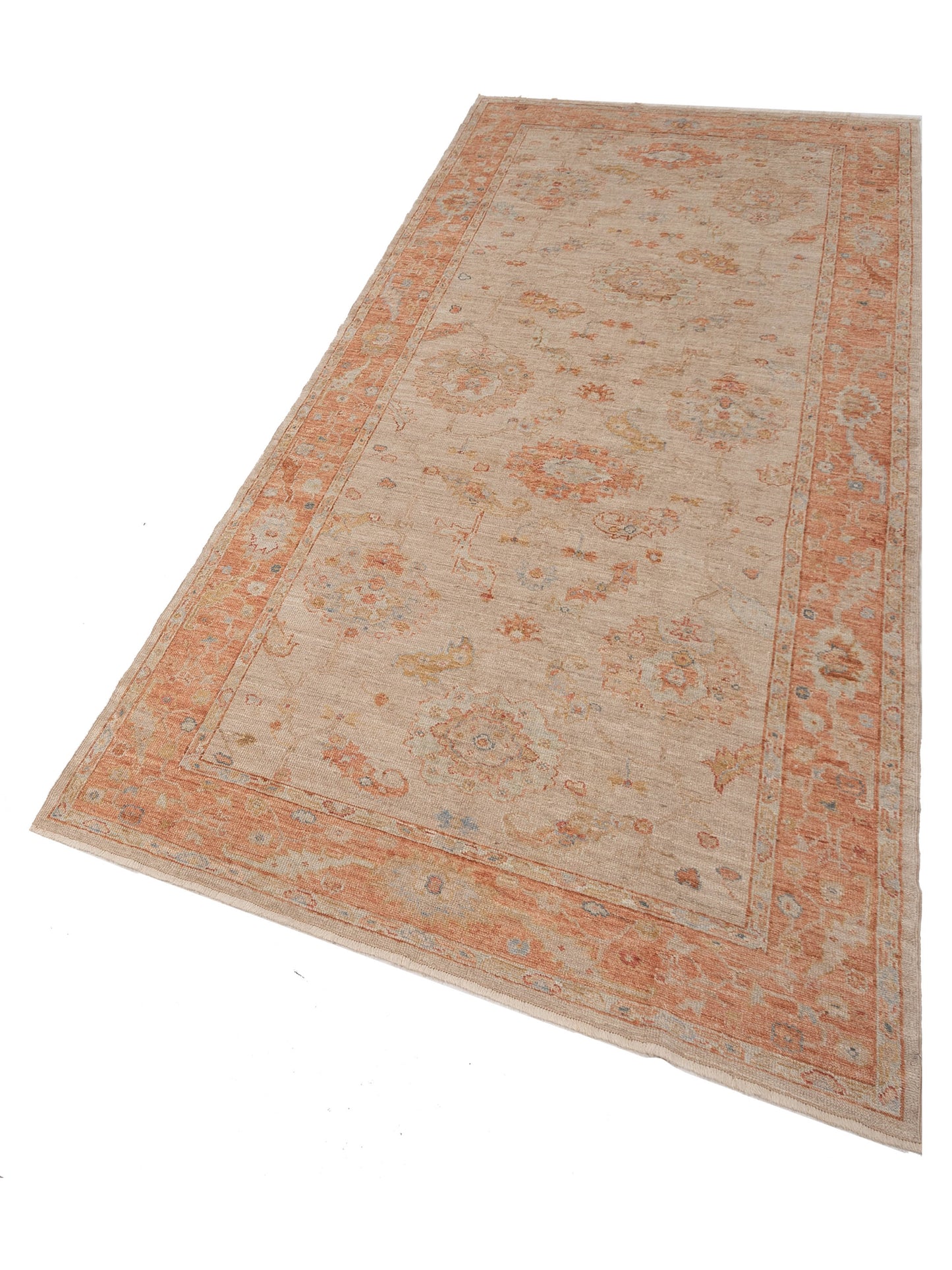 Authentic Angora Oushak Muge Beige Rust Traditional Hand Knotted Rug